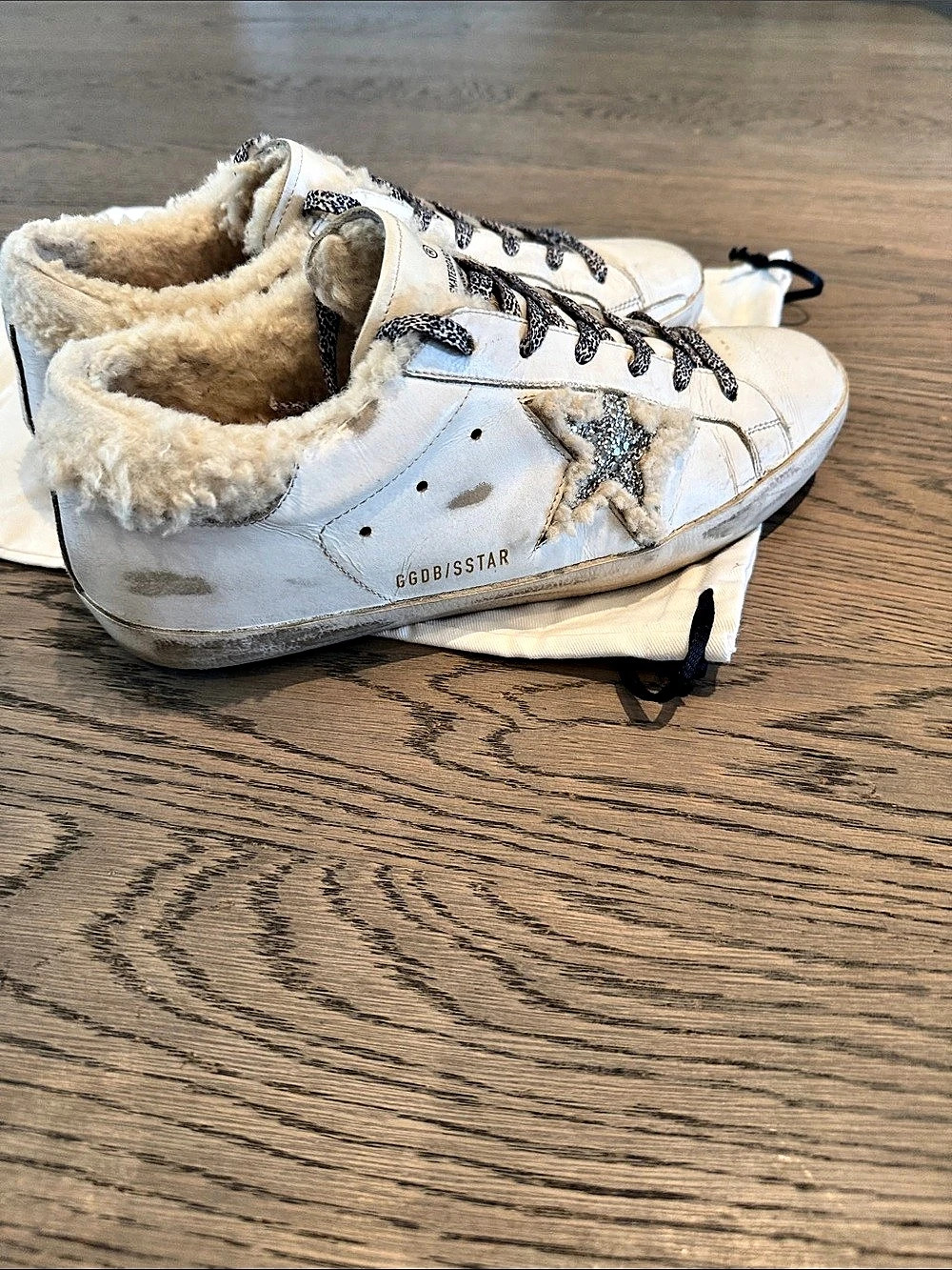 Golden Goose Shearling Sneakers silver/ white